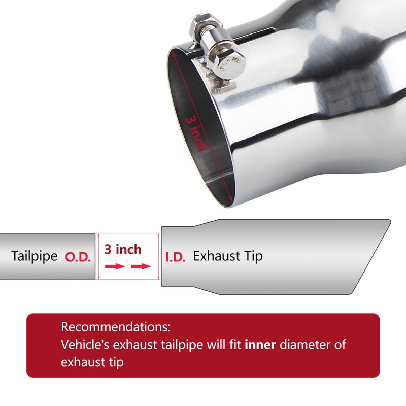 LCGP 3 Inch Inlet Exhaust Tip,3" x 4" x 12",Bolt On Stainless Steel Polished Diesel Exhaust Tailpipe Tip - Image 3